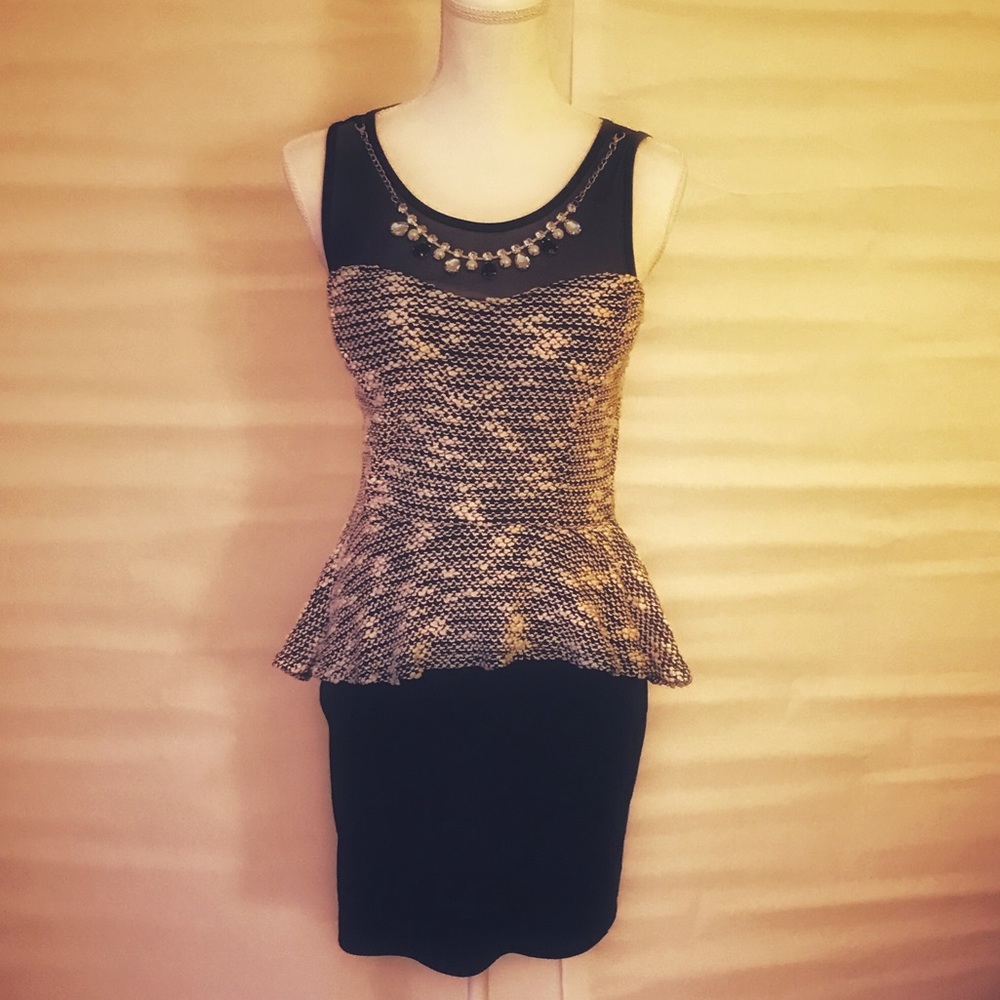 peplum dress w/ jeweled necklace